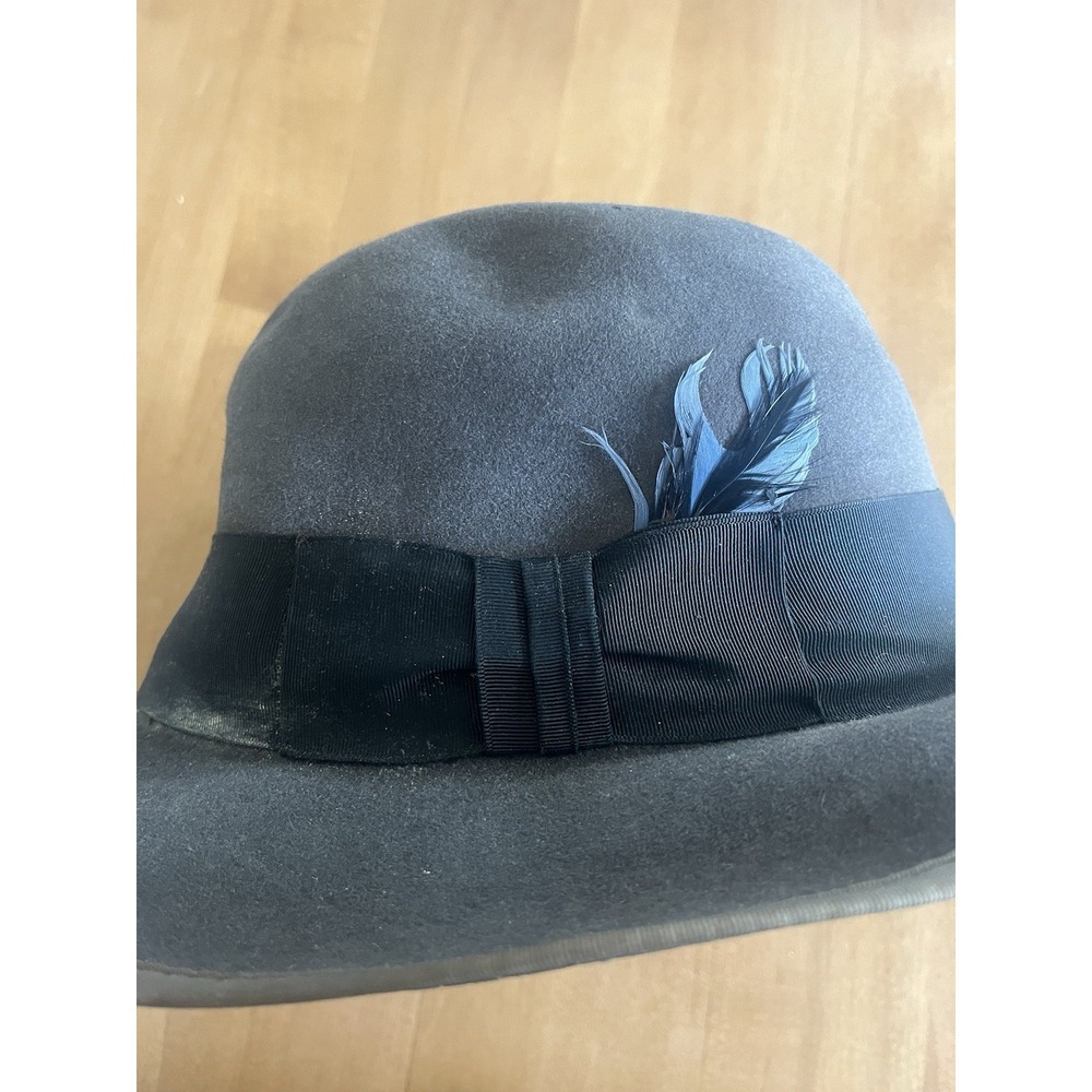 Vintage Royal Stetson Hat Black Felt Feather Band Fedora Size 7 Dirty Needs Love